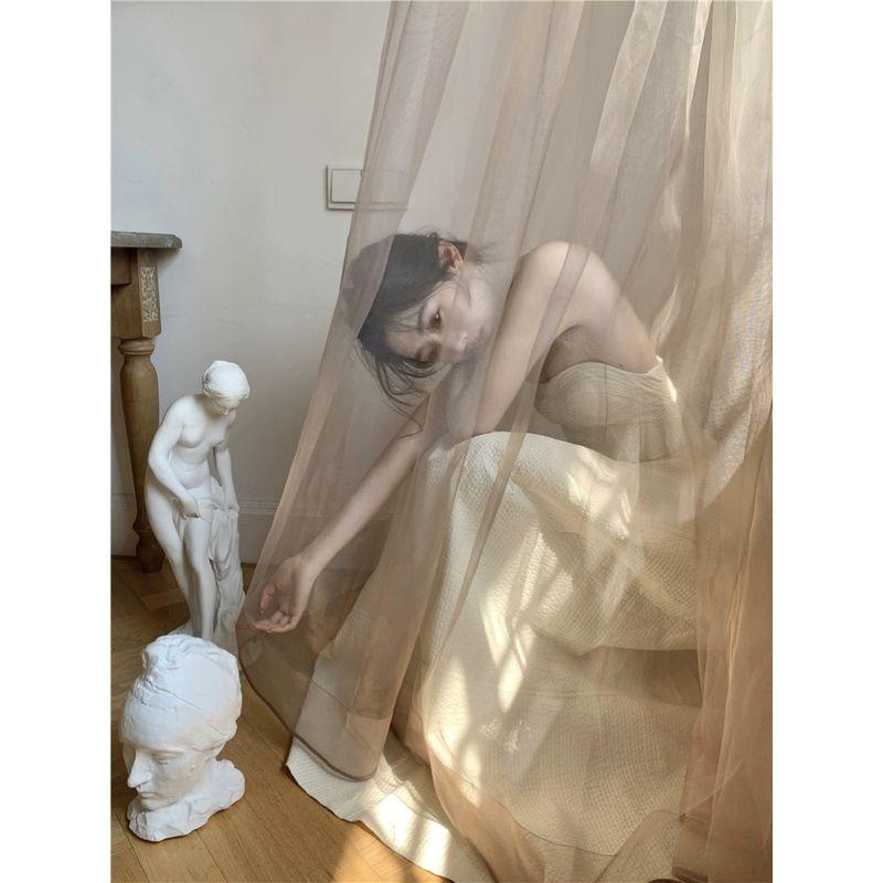 Chic Summer Tight Waist Slimming A- line Skirt Tube Top