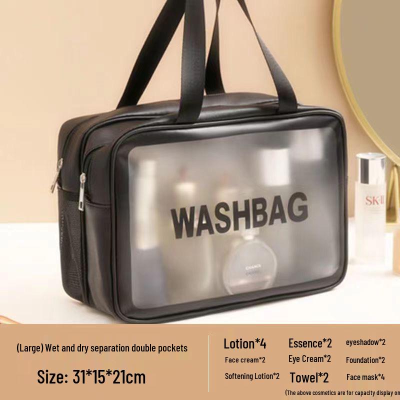 Waterproof Toiletry Bag: Women's Large Capacity Makeup & Cosmetics Travel Bag, Wet/Dry Separation, Portable Handheld Design.