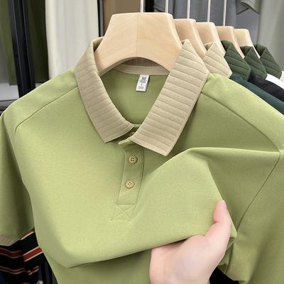 Men'S Lapel Short Sleeve Polo Shirt T-Shirt Short Sleeve High End Lapel Company Men'S Culture Top