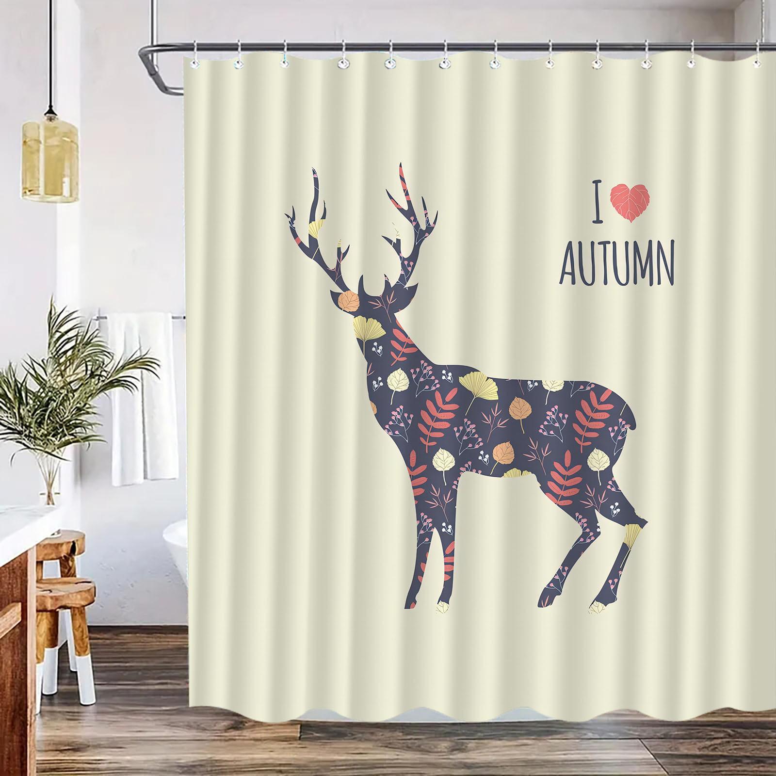 

Autumn Deer Bath Drape – Water-Resistant Polyester With Hooks, Artistic Knit Design, Machine Washable Holiday Decor W60H190(CM)-1 Pcs