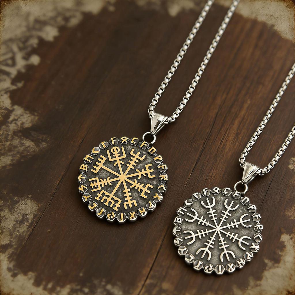 Viking Rune Compass Stainless Steel Necklace Men's Titanium Pendant Trendy Artistic Accessory