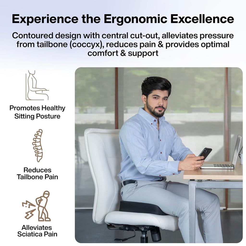 Ergonomic Memory Foam Coccyx Seat Cushion – Designed for Enhanced Seating Comfort and Posture Support