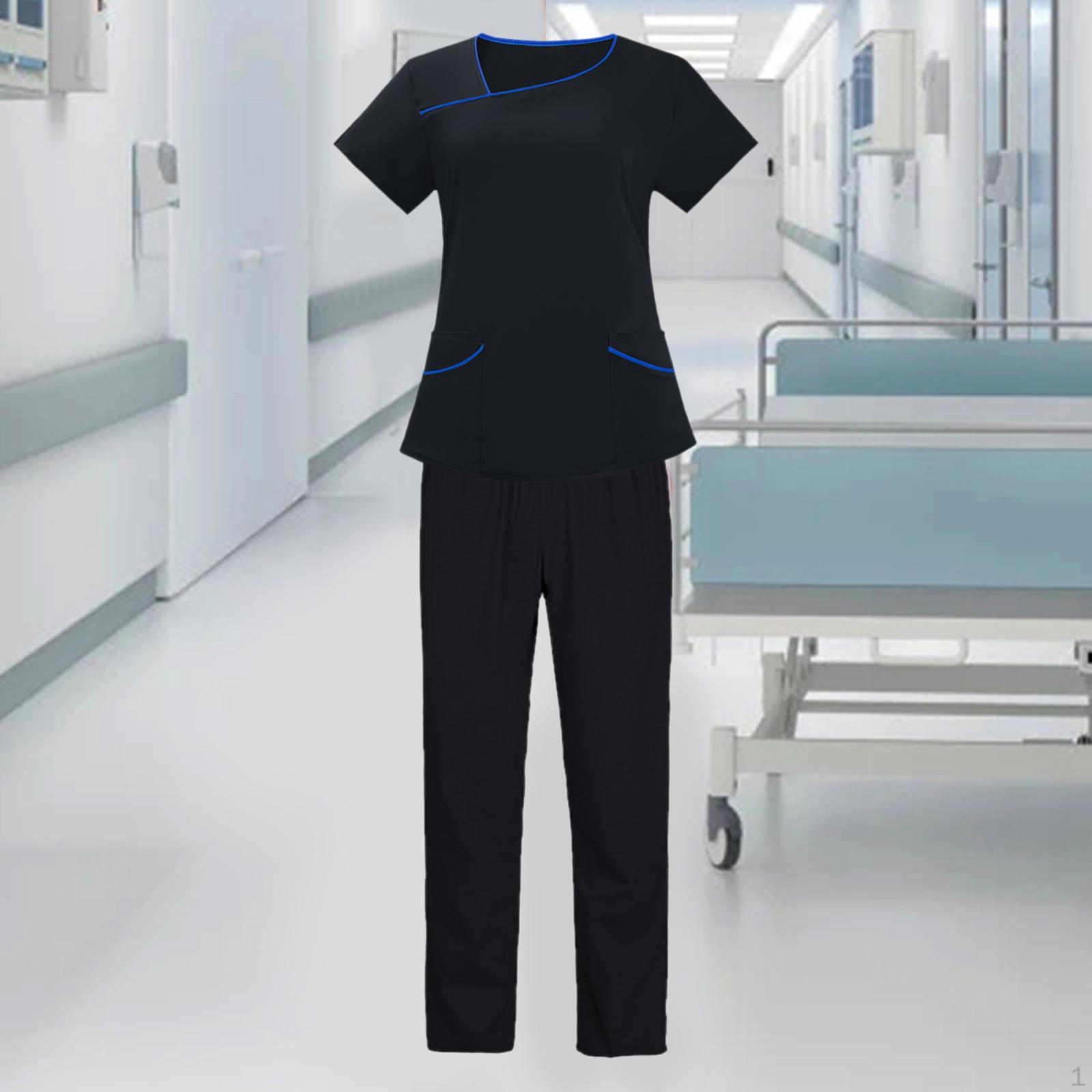 

Костюм медсестры, рабочая униформа, женский комплект, легкий, женский, многоцелевой, стильный, мягкий, короткий M Black