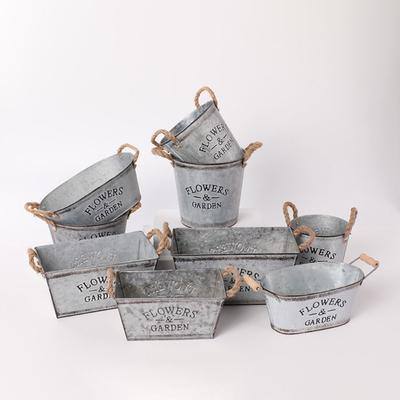 Thickened Iron Flower Pots Shabby Plant Container Rectangular Flower Bucket  Yard Decorations