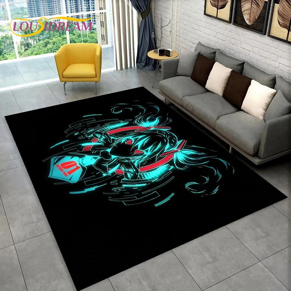 3D Cute M-Mikuu Music Cartoon Characters Carpet Rug for Living Room Bedroom Home Sofa Decoration,Kid Area Rug Non-slip Floor Mat