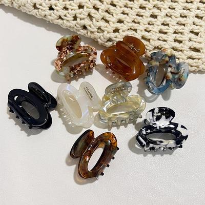 Acetate Floral Mini Claw Clip: Elegant Oval Hollow Design for High Ponytails & Side Styles