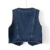 Women's European Retro V-Neck Dark Blue Denim Vest - Spring/Autumn 2025 Sleeveless Loose-Fit Outerwear