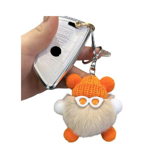 Yousheng Keychain Plush Rabbit Fur Cartoon Doll Shape Bag Charm Car Keychain Decorative Accessory Emotional Support Gift