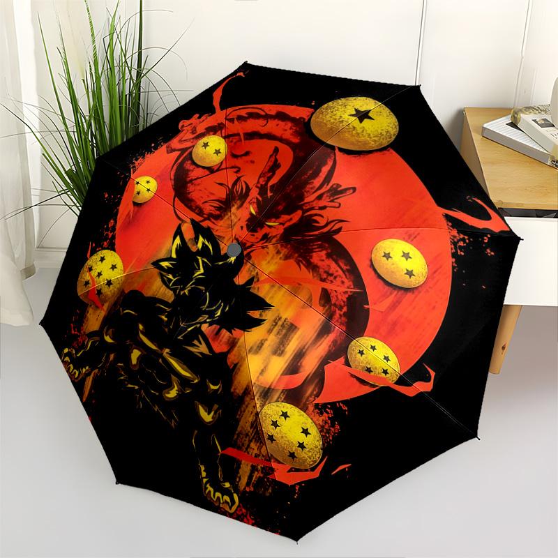 1 Stück Automatischer Faltregenschirm - Son Goku Muster Tragbares faltbares Design Mit 8 Speichen Weihnachts-Geburtstagsgeschenke