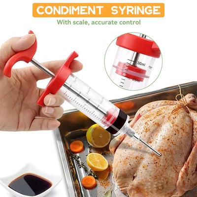 Siringa per Carne BBQ Flavor Needle Iniettore di Marinata Bistecca di Maiale Siringhe per Salse di Carne con 3 Aghi in Acciaio Inossidabile Utensili da Cucina