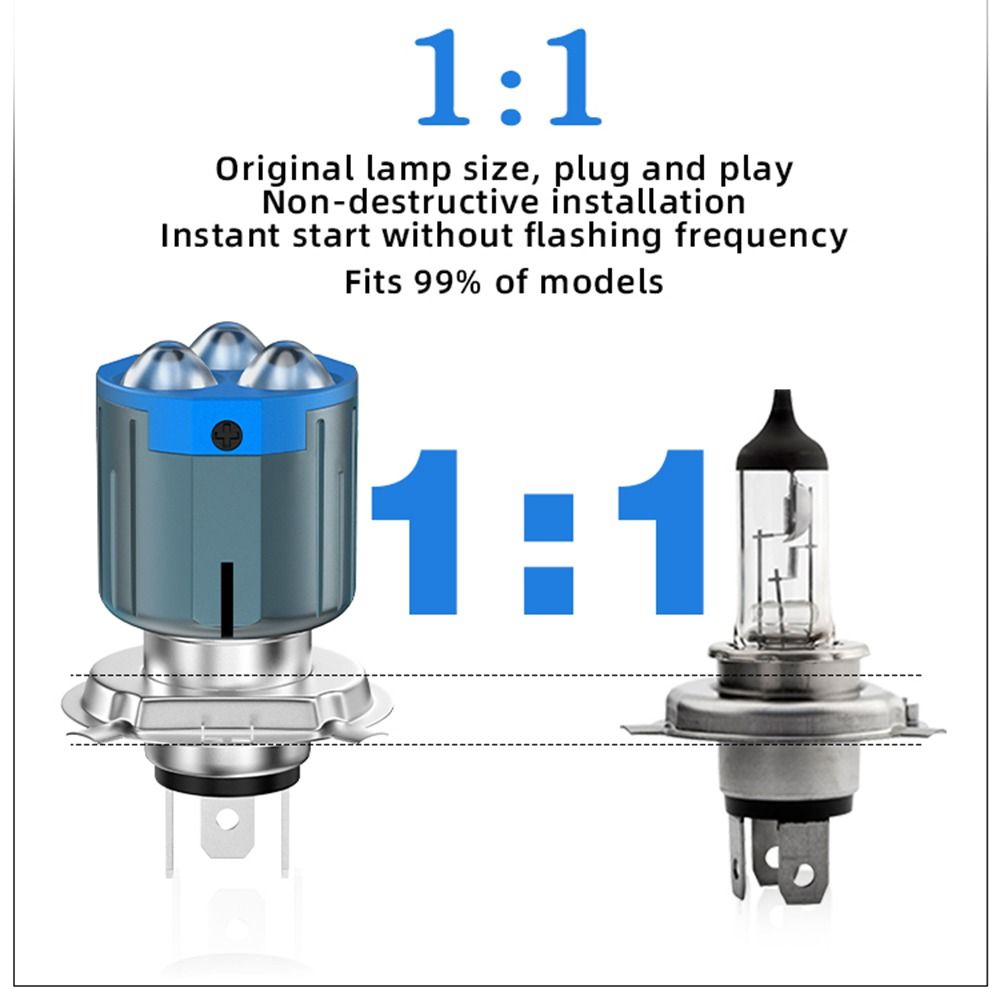 High Low Beam LED Motorcycle Headlight 3 Lens Motorbike Spotlight  Electric Motorcycle