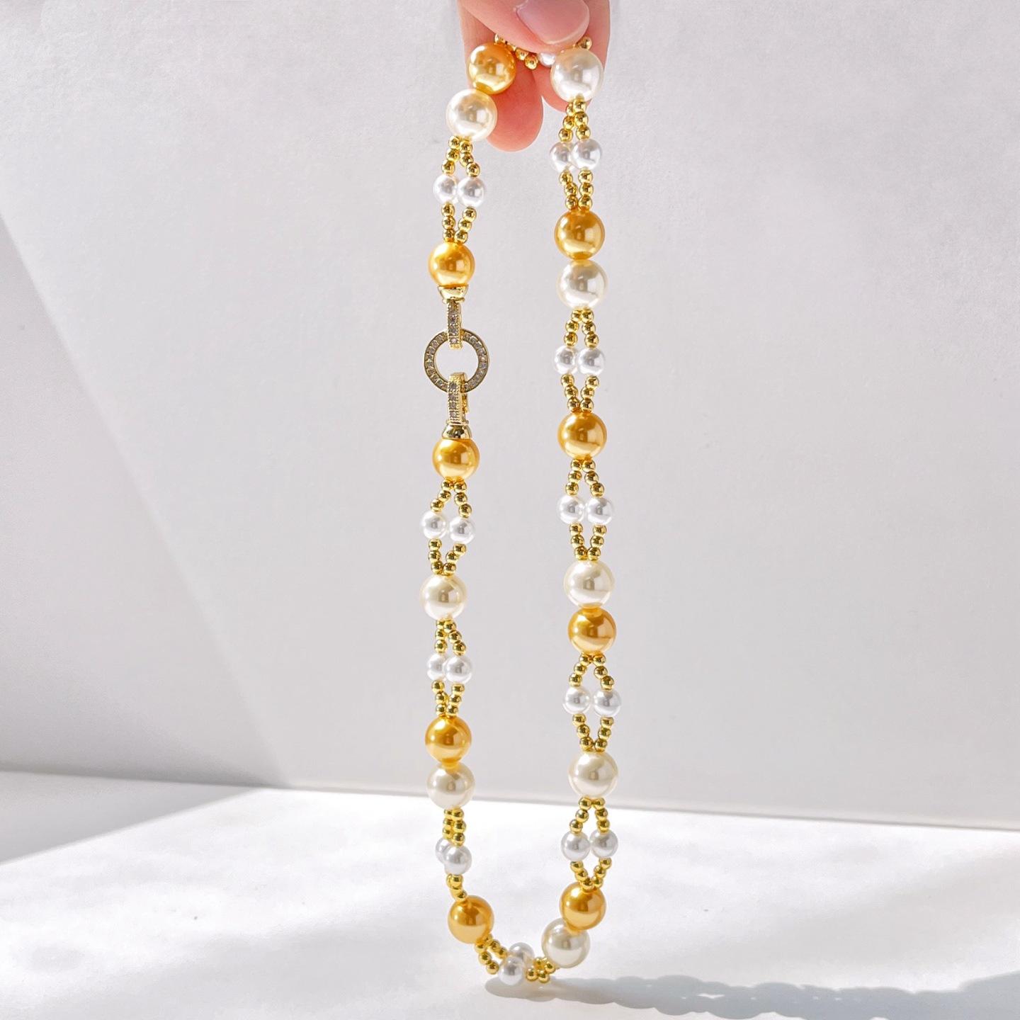 10Mm Haute Couture High Gloss Faux Crystal Wound Cross Design Pearl Necklace Collarbone Chain
