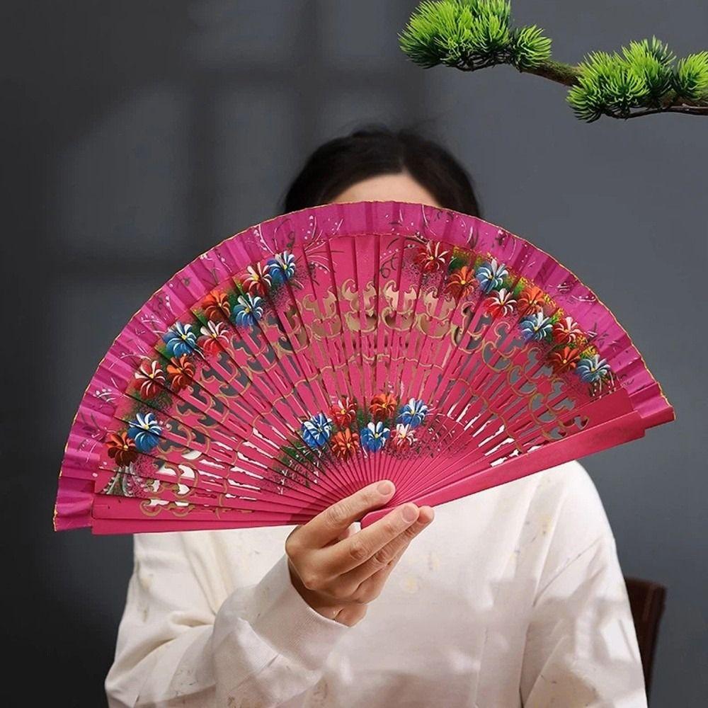 Hand Crafted Hand-painted Fan Colorful Spanish Wood Fan Hand Fan Folding Fan Photography Prop
