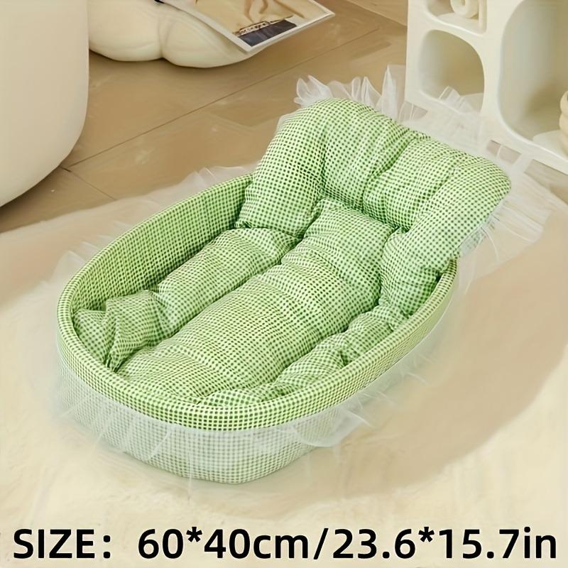 [Polyester Plaid Haustierbett] Atmungsaktives Polyester Plaid Haustierbett für kleine bis mittelgroße Katzen | Bequem mit dekorativer Spitzeneinfassung | Inklusive weich gepolsterter Matte