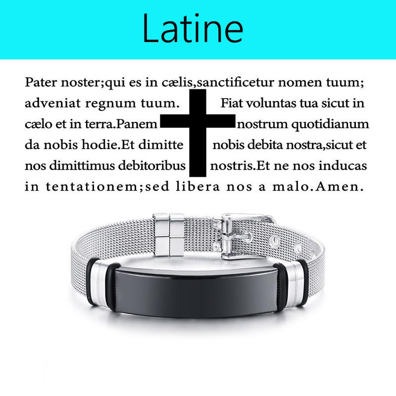 English German Korean French Bible Bracelet for Men Boys,Wateproof Stainless Steel Prayer Bracelet,Male Jewelry Gift