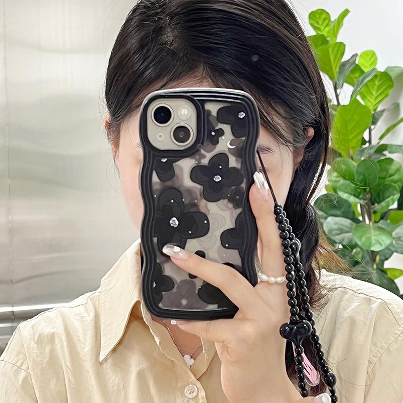 Big Wave Iphone14 Black Love Anti Fall Soft Shell Protective Cover Flower Apple 13 15 16 Mobile Phone Case