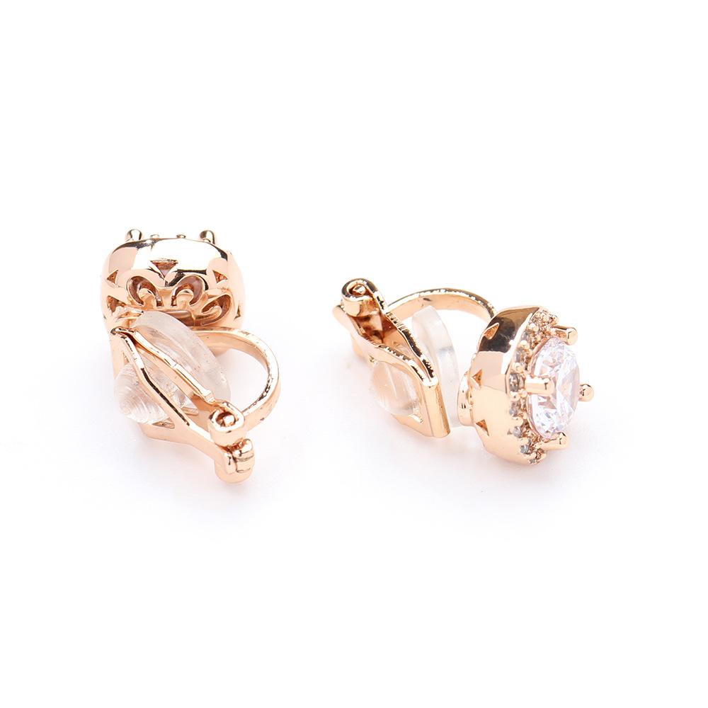 Classic Versatile Stone Set Rose Gold Princess Square Earrings Gold Plated Fashion No Pierced Earrings Geometric Earrings Women's