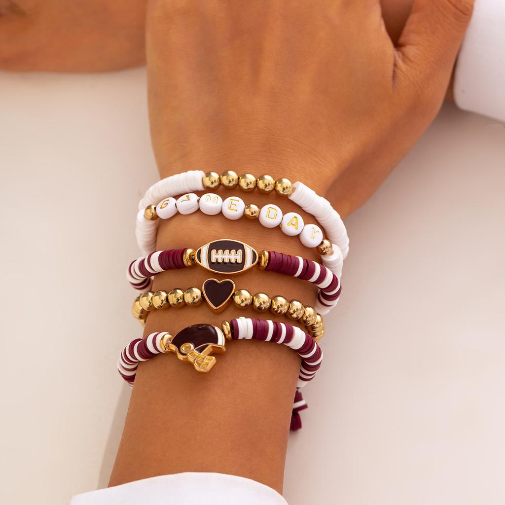 Accessories Super Bowl Alphabet Soft Pottery Beaded Bracelet, Fashion Rugby Pendant Bracelet Set Women