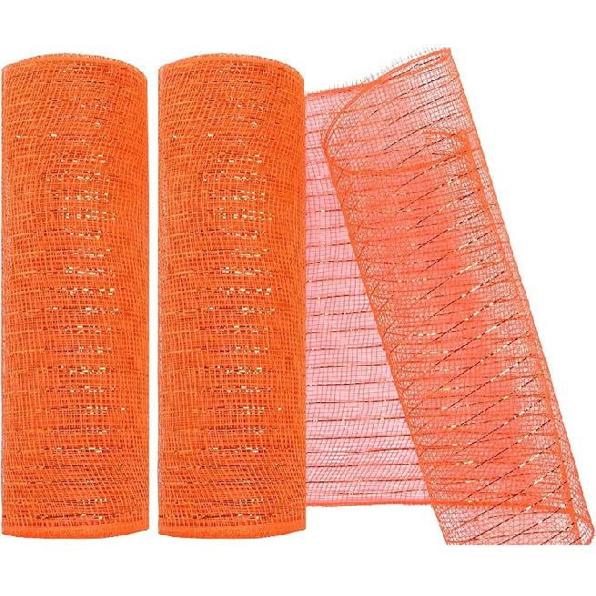 2 Pack Deco Mesh 10 Inch x 30 Feet Decor Mesh Ribbon with Metallic Foil Deco Mesh Wreath Supplies Ribbon Mesh Roll for Spring Wreaths, Craft, Party