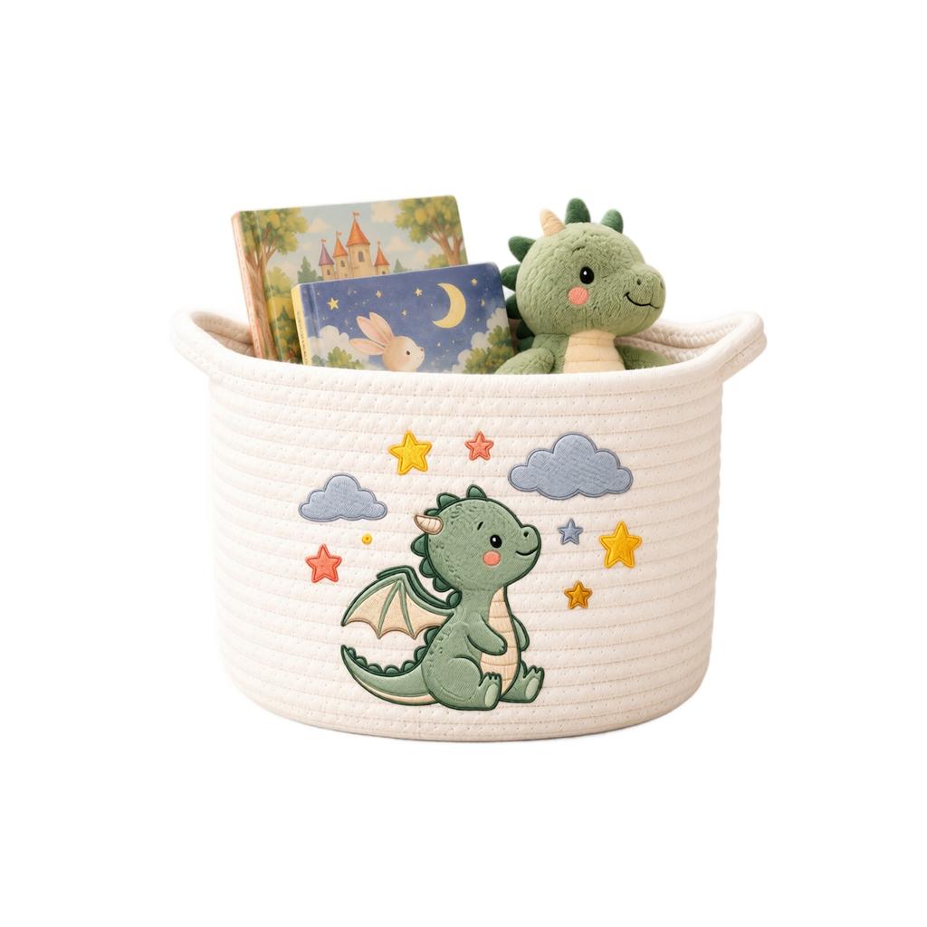 Dinosaur Embroidered Cotton Rope Storage Basket