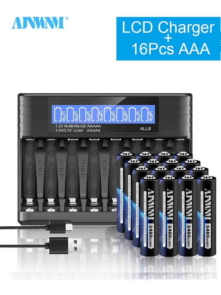 AJNWNM AAA 1480mWh Lii-ion rechargeable AAA battery AAA 1.5V 1.5volt original high capacity current batteries and charger