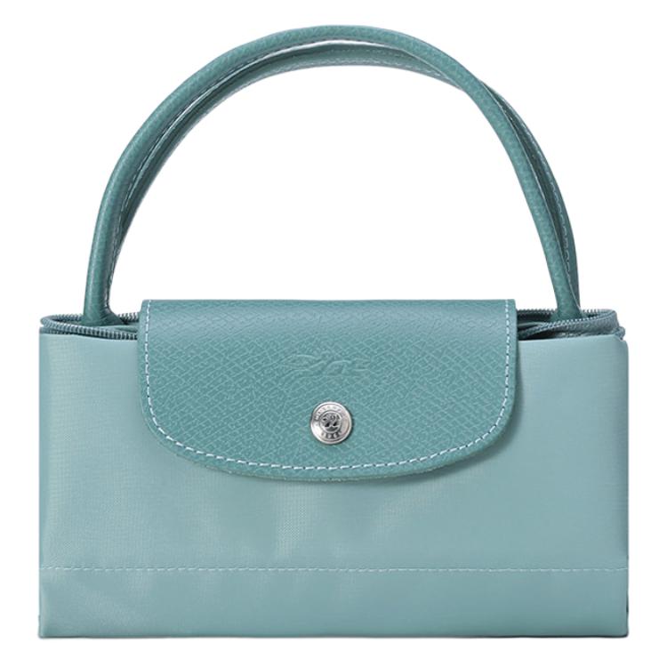 LONGCHAMP Le Pliage Green Recycled Canvas With Leather Handbag Small Womens Lake Blue