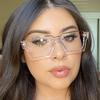 Personalized Square Anti Blue Light Glasses Hip Hop Large Frame Fashion Eyewear Trendy Flat Lens Eyeglass Frame 28130