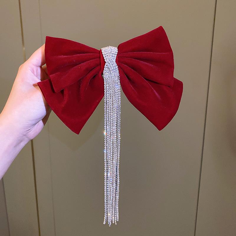 Korean Velvet Bow Hair Pins Fabric Rhinestone Pearl Hair Clips for Women Luxulry Jewelry Spring Clip Girls Hair Accessories