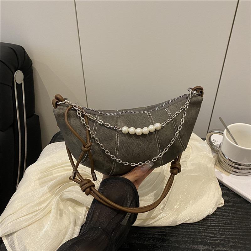 Denim Bag Women's New Trendy Niche Commuter Shoulder Bag Casual Trendy Brand Popular Messenger Croissant