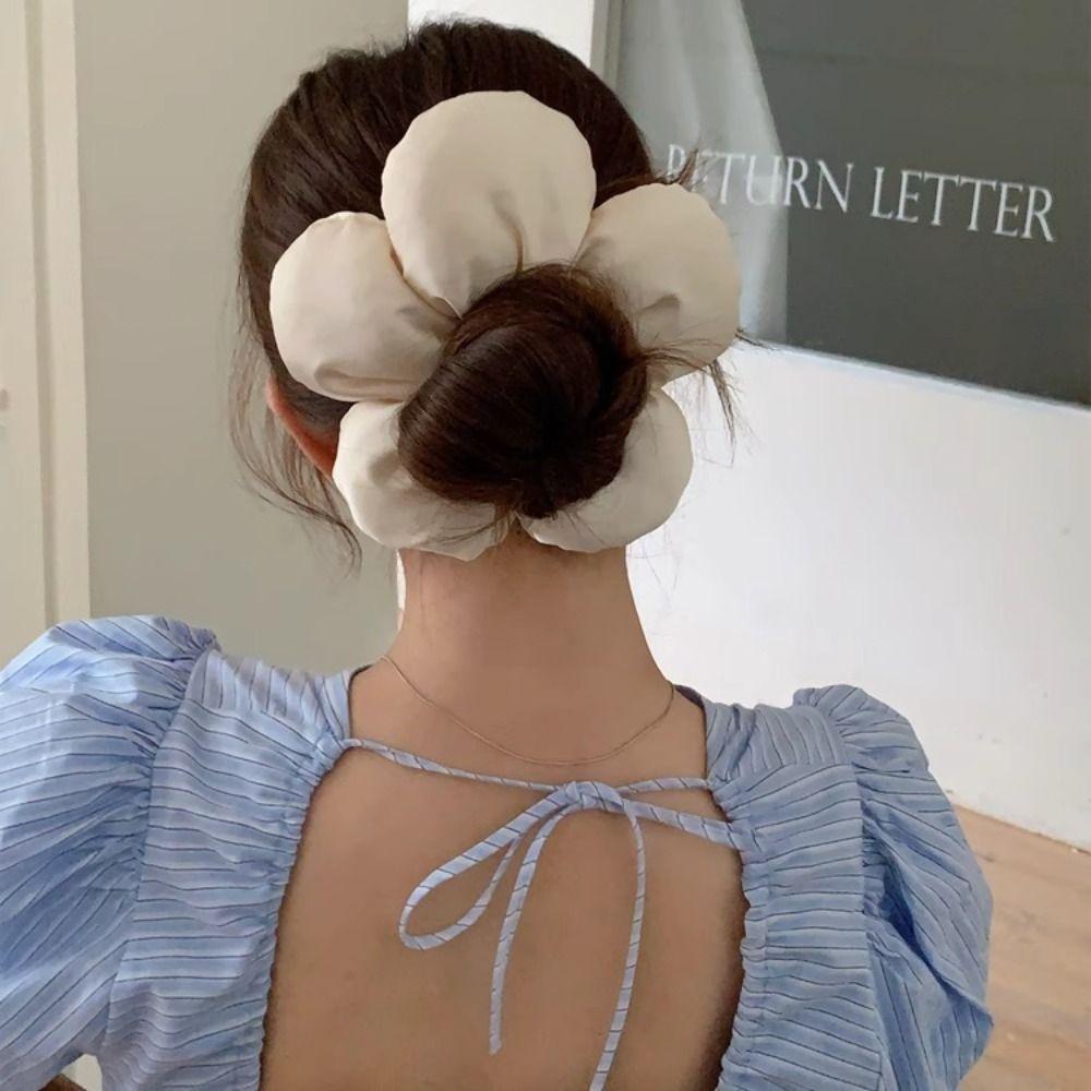 Cloth Flower Scrunchies Flower Shape Exaggerated Hair Ring Large Satin Hair Scrunchies  Lady