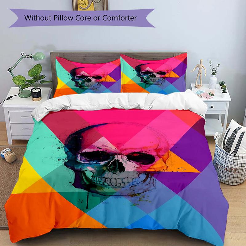 3pcs Bedding Set Skull Vibrant Includes 1 Comforter + 2 Pillowcases, Without Pillow Inserts, Soft Comfortable,a0909069