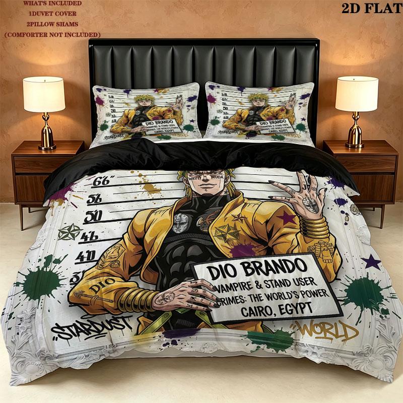 Jojos Bizarre Adventure Set Copripiumino Trapuntato Federe Regalo di Compleanno per la Casa(1 * copripiumino + 2 * federa, senza nucleo)