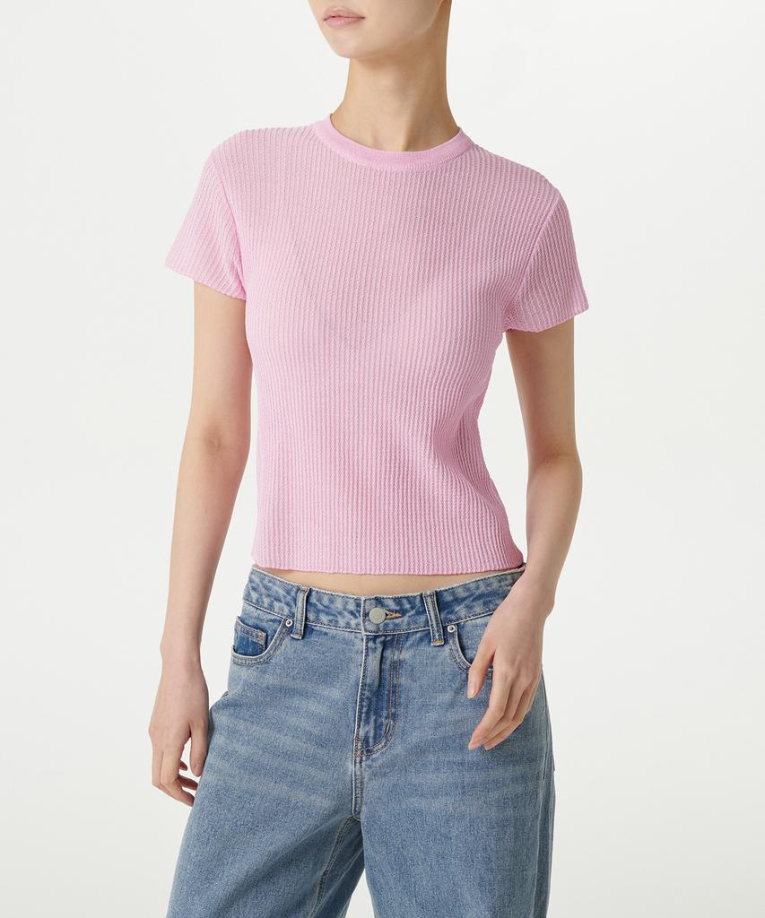 MUSINSA STANDARD WOMAN Women'S Sheer Textured Crew Neck Short Sleeve Knit [Light Pink]