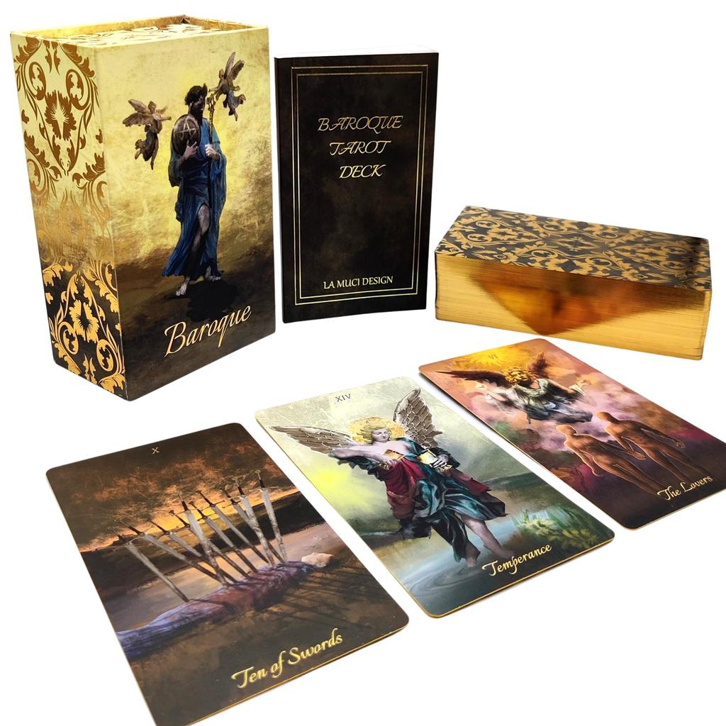 La Muci Baroque Gold Foil Tarot Deck with Edges Unique Artwork – 78-Card Beginner's Guidebook, Gold-Plated &
