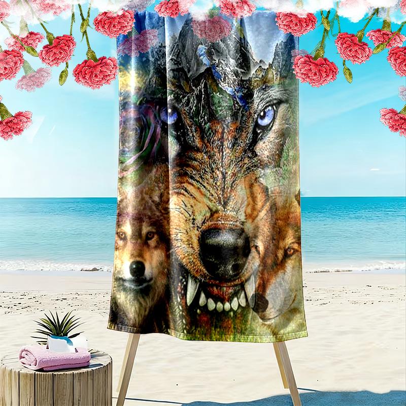 Wolf Print Beach Towel, Large Soft Quick Dry Towel for Beach Camping Swimming
