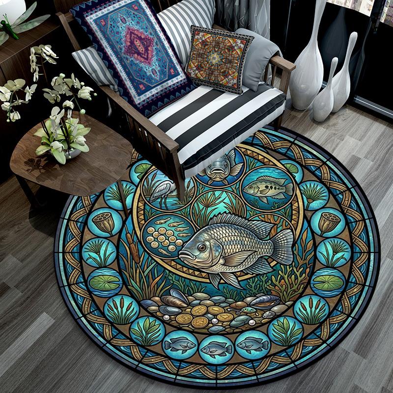 Aquatic Life Glass Round Area Rug Under Office Chairs Bedroom Living Room Home Decor