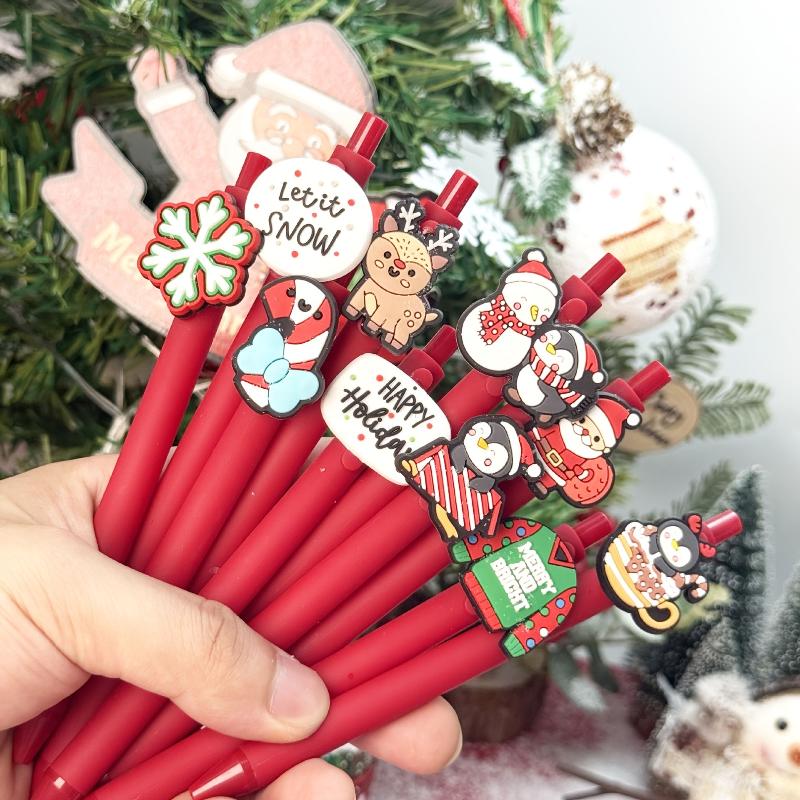 

10 Pcs Red Series Christmas Pens Fan-Shaped Ballpoint Pens Santa Claus Gift Pens Gifts For Christmas Lovers Randomly 10 pieces