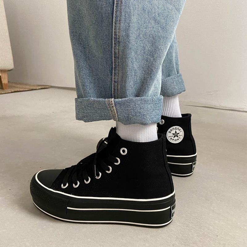 Nuevos zapatos blancos de suela gruesa para mujeres primavera y verano 2021  zapatos de tabla Zapatos de lona para mujeres comprar a buen precio —  entrega gratuita, reseñas reales con fotos — Joom