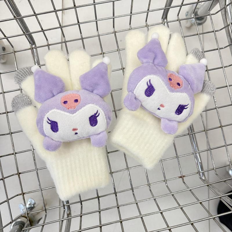 Korean Autumn and Winter Children's Gloves Sanrio Cartoon Warm and Cold Proof Thickened Baby Gloves Knitted Five Finger Gloves