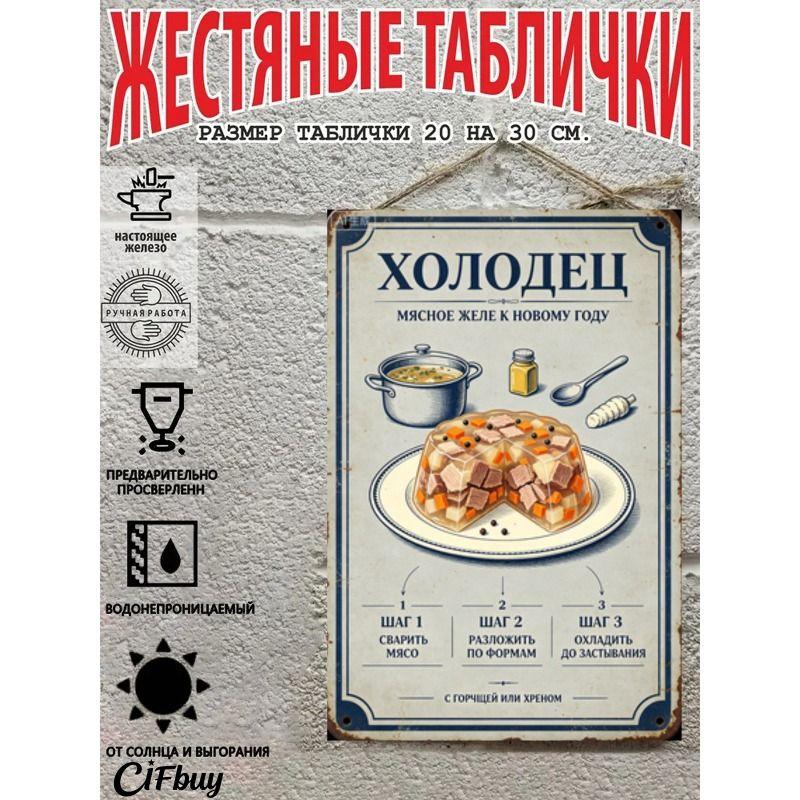 Metal Wall Sign with Home Recipes Design for Kitchen Decor, 20x30cm