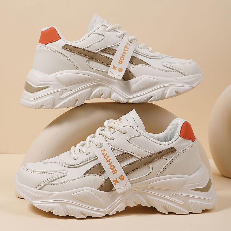 Lässige Leder-Sneaker für Damen Herbst Winter Bequeme Laufschuhe Mode Patchwork Dicke Sohle Sportschuhe Damen