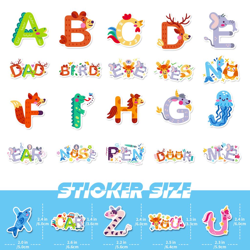 50 Numbers Alphabet Animal Stickers Children'S Puzzle Stickers Cute English Alphabet Enlightenment Graffiti