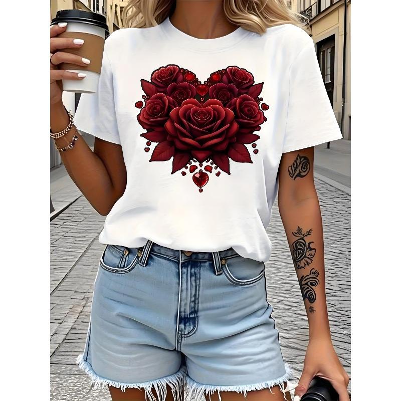 Women Floral Creative Print T-Shirt Fashion Casual Elegant Trendy Festival Essential Top