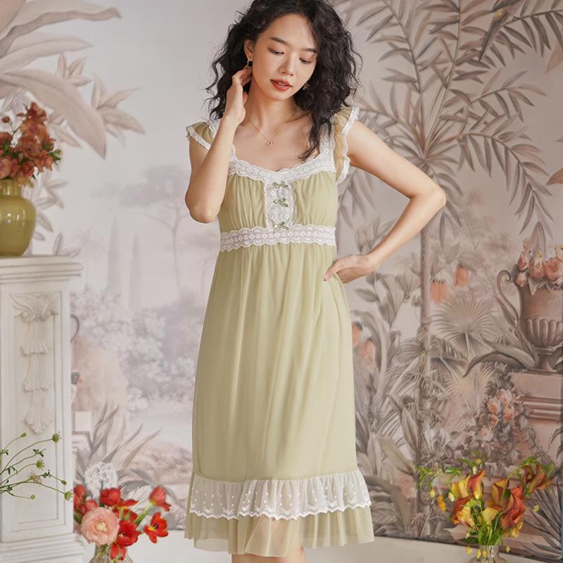 Women s Summer Lace Trim Slim Fit Camisole Nightgown with Chest Pads One Size
