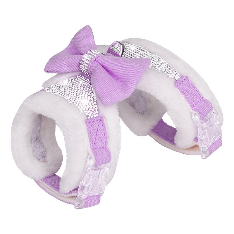 

Теплый поводок для питомца для осени и зимы с горячим бриллиантовым бантом, шлейка для питомца, поводок для собак малых и средних размеров S 32-39CM