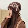 Rose Jacquard Knitted Stacking Hat Children Autumn and Winter Drawstring Versatile Face Small Baotou Hat Warm Ear Protector Cold Hat