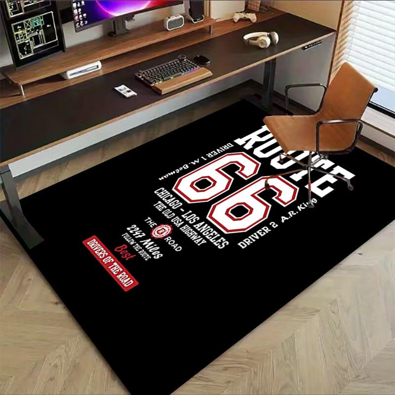1pc Route 66 Home Office, Durable Polyester Floor Mat with Easy, Office Decor, Urban Style, Nonslip Backing, Highquality Fabric