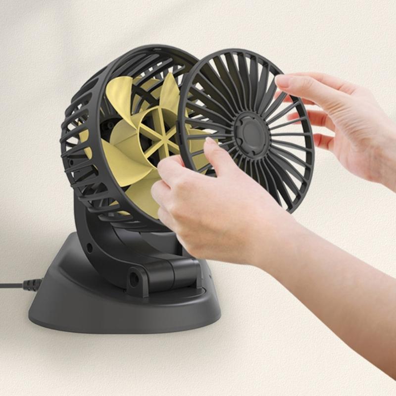 12V/24V Car Cooling Fan Dual Head 360° Rotation Vehicle Mounted USB Fan Auto Cooler Fan for Dashboard Air Circulator Fan