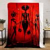 Alien-like Figures with Elongated Black Forms On a Vivid Red Abstract Background. for All Seasons Blanket Lunch Break Throw Gift