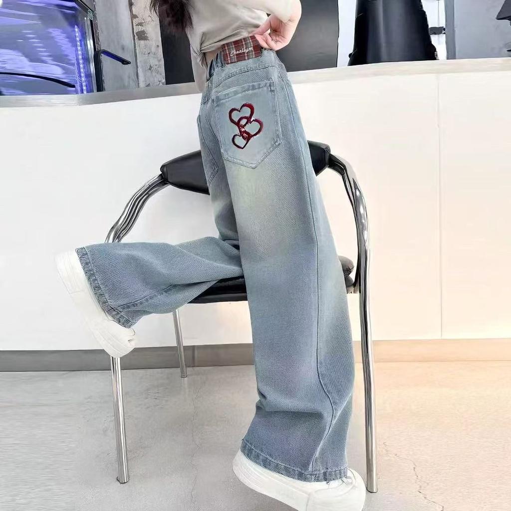 Girls' Denim Wide Leg Pants Girls' Autumn Stylish Long Pants Spring and Autumn Fashionable Jean Straight Leg Pants